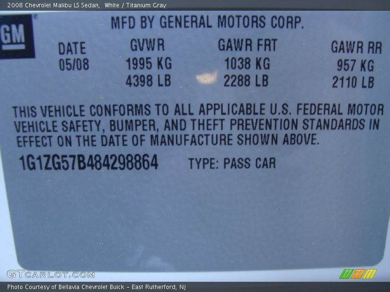 White / Titanium Gray 2008 Chevrolet Malibu LS Sedan
