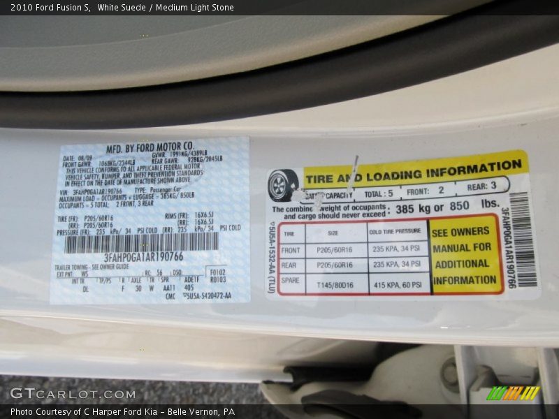White Suede / Medium Light Stone 2010 Ford Fusion S