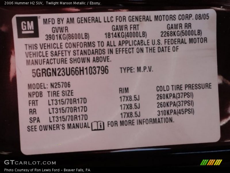 Twilight Maroon Metallic / Ebony 2006 Hummer H2 SUV