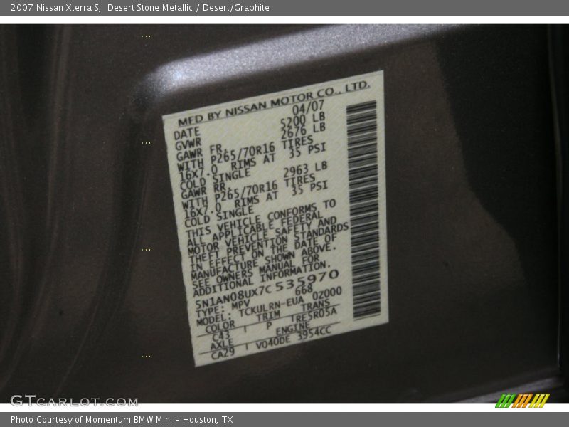 Desert Stone Metallic / Desert/Graphite 2007 Nissan Xterra S
