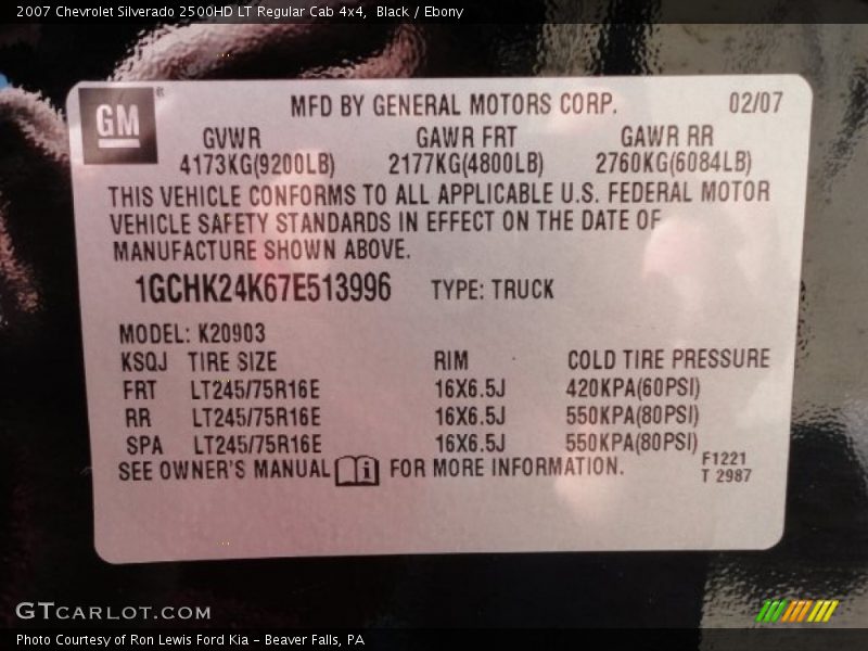 Black / Ebony 2007 Chevrolet Silverado 2500HD LT Regular Cab 4x4