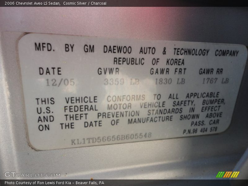 Cosmic Silver / Charcoal 2006 Chevrolet Aveo LS Sedan