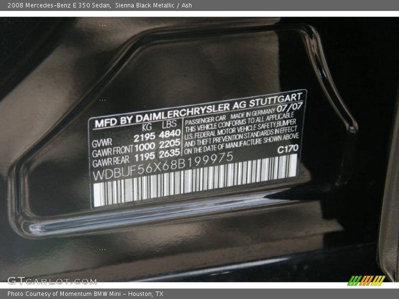 Sienna Black Metallic / Ash 2008 Mercedes-Benz E 350 Sedan