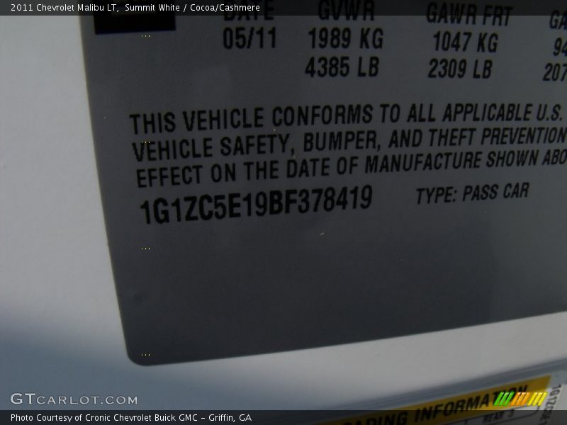 Summit White / Cocoa/Cashmere 2011 Chevrolet Malibu LT