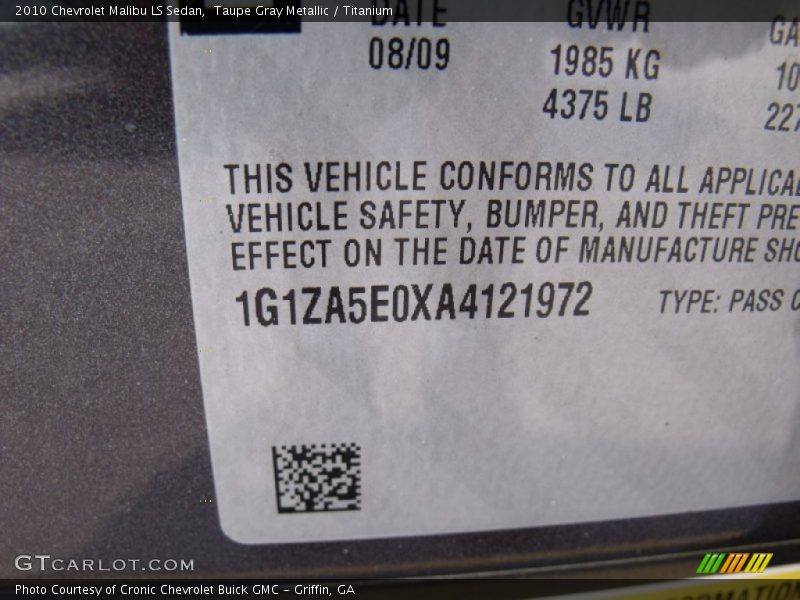Taupe Gray Metallic / Titanium 2010 Chevrolet Malibu LS Sedan