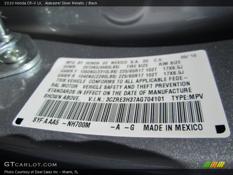 Alabaster Silver Metallic / Black 2010 Honda CR-V LX