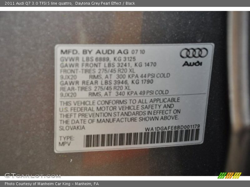 Daytona Grey Pearl Effect / Black 2011 Audi Q7 3.0 TFSI S line quattro