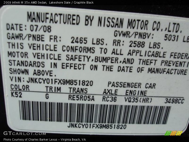 Lakeshore Slate / Graphite Black 2009 Infiniti M 35x AWD Sedan