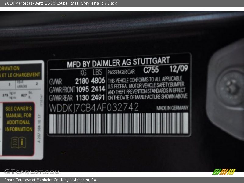 Steel Grey Metallic / Black 2010 Mercedes-Benz E 550 Coupe