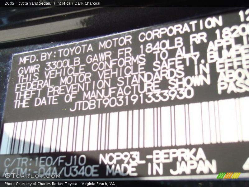 Flint Mica / Dark Charcoal 2009 Toyota Yaris Sedan