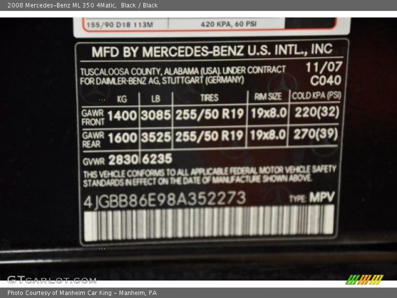 Black / Black 2008 Mercedes-Benz ML 350 4Matic