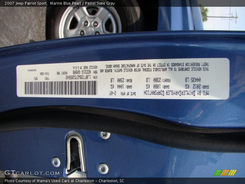 Marine Blue Pearl / Pastel Slate Gray 2007 Jeep Patriot Sport