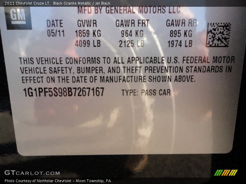 Black Granite Metallic / Jet Black 2011 Chevrolet Cruze LT