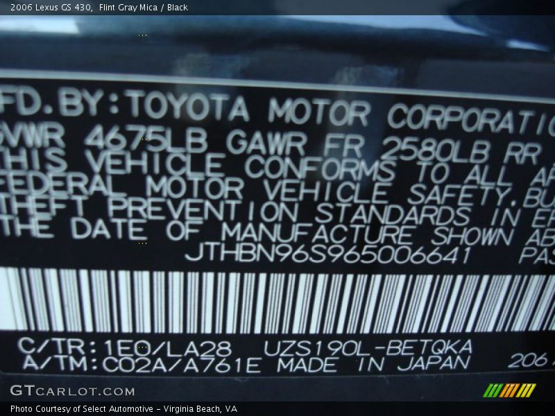 Flint Gray Mica / Black 2006 Lexus GS 430