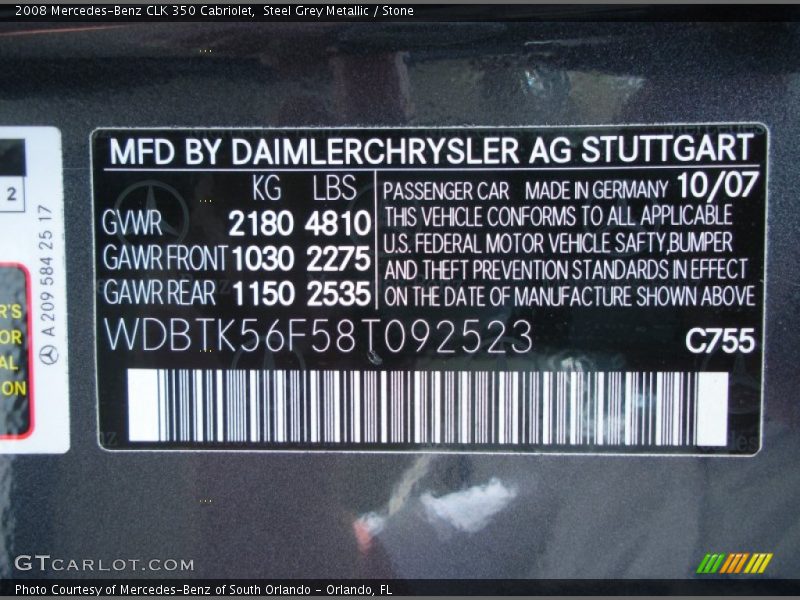 Steel Grey Metallic / Stone 2008 Mercedes-Benz CLK 350 Cabriolet