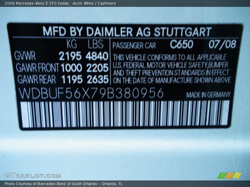 Arctic White / Cashmere 2009 Mercedes-Benz E 350 Sedan