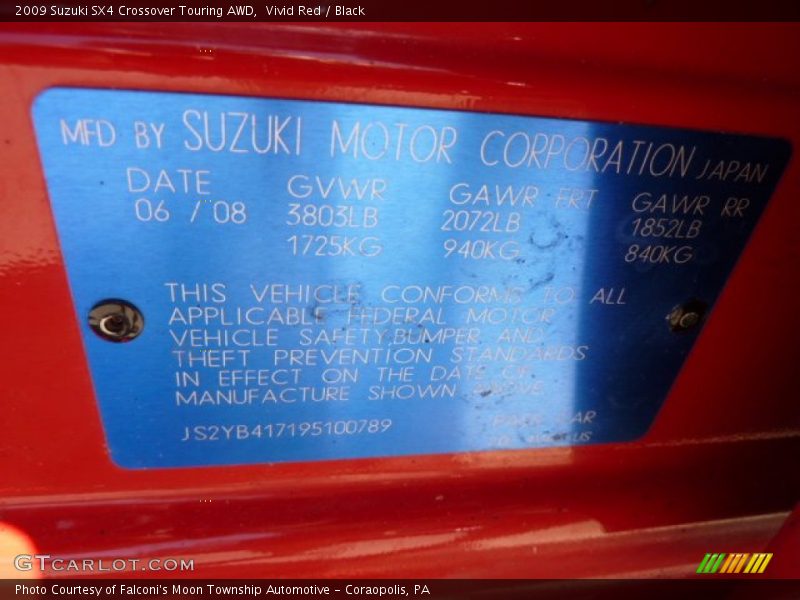 Vivid Red / Black 2009 Suzuki SX4 Crossover Touring AWD