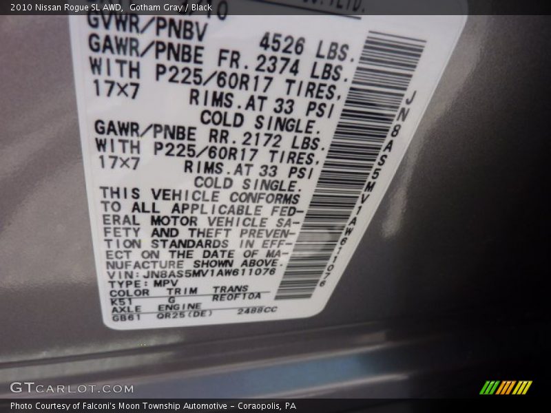 Gotham Gray / Black 2010 Nissan Rogue SL AWD