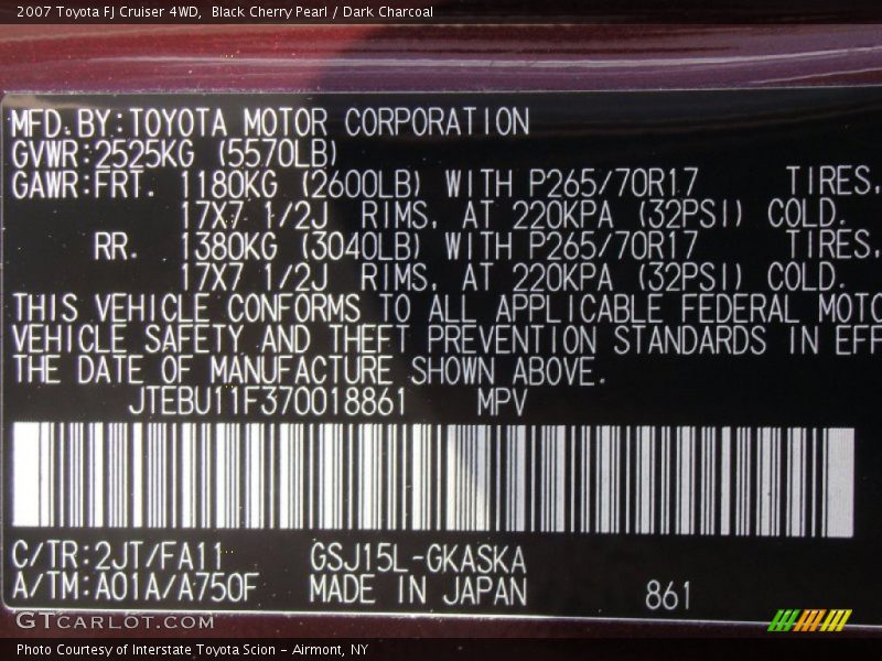 Black Cherry Pearl / Dark Charcoal 2007 Toyota FJ Cruiser 4WD
