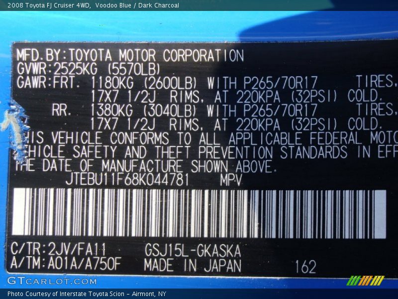 2008 FJ Cruiser 4WD Voodoo Blue Color Code 2JV