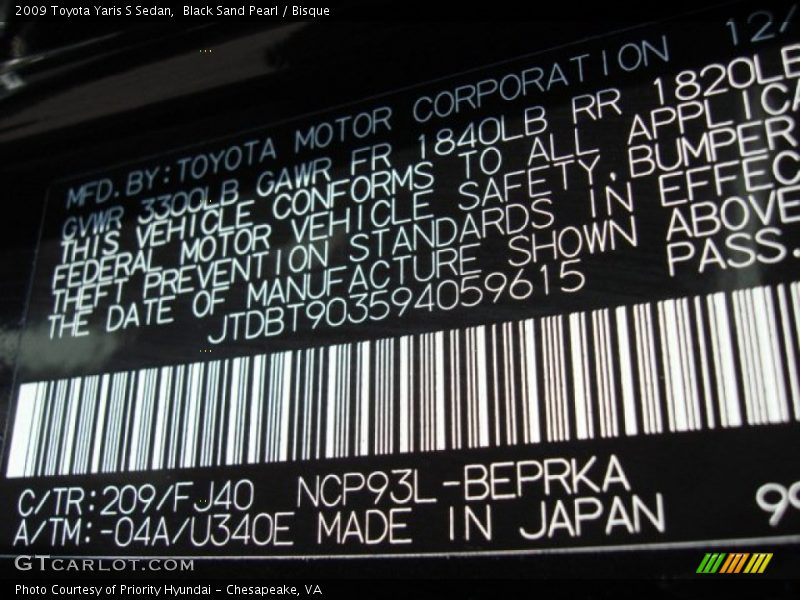 Black Sand Pearl / Bisque 2009 Toyota Yaris S Sedan