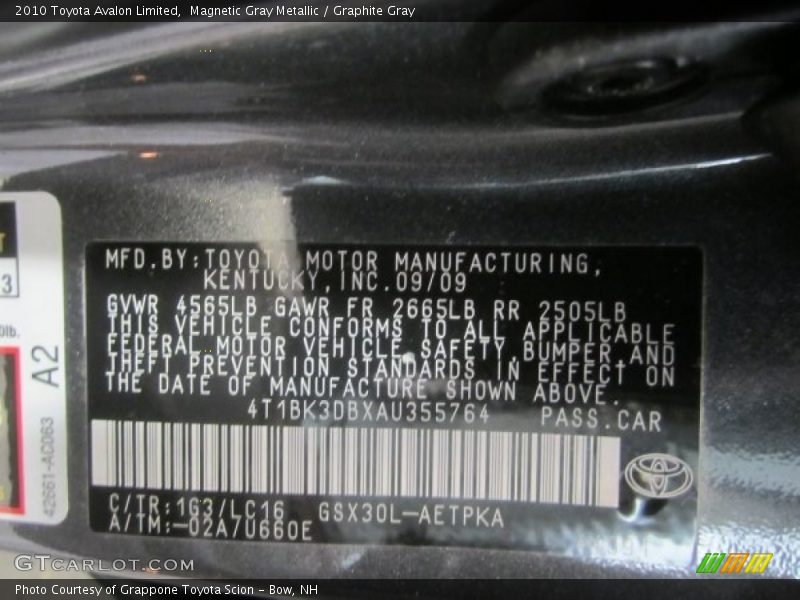 Magnetic Gray Metallic / Graphite Gray 2010 Toyota Avalon Limited