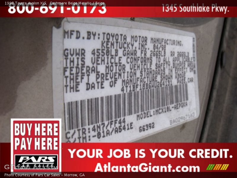 Cashmere Beige Metallic / Beige 1998 Toyota Avalon XLS