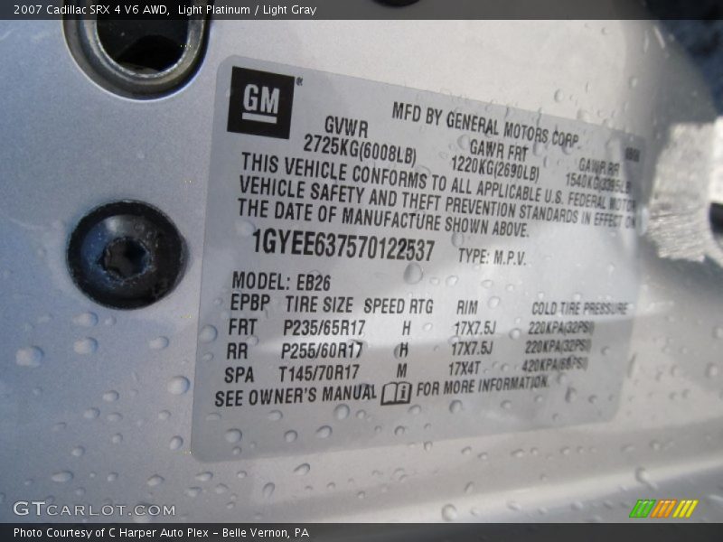 Light Platinum / Light Gray 2007 Cadillac SRX 4 V6 AWD