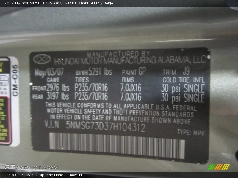 Natural Khaki Green / Beige 2007 Hyundai Santa Fe GLS 4WD