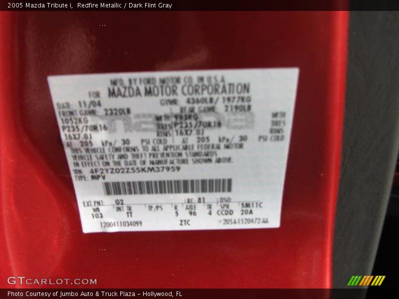 Redfire Metallic / Dark Flint Gray 2005 Mazda Tribute i