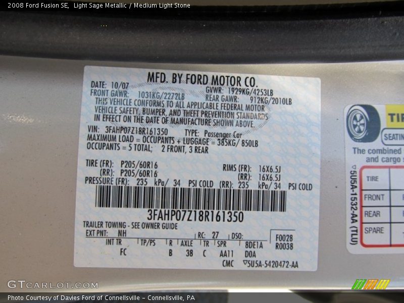 Light Sage Metallic / Medium Light Stone 2008 Ford Fusion SE