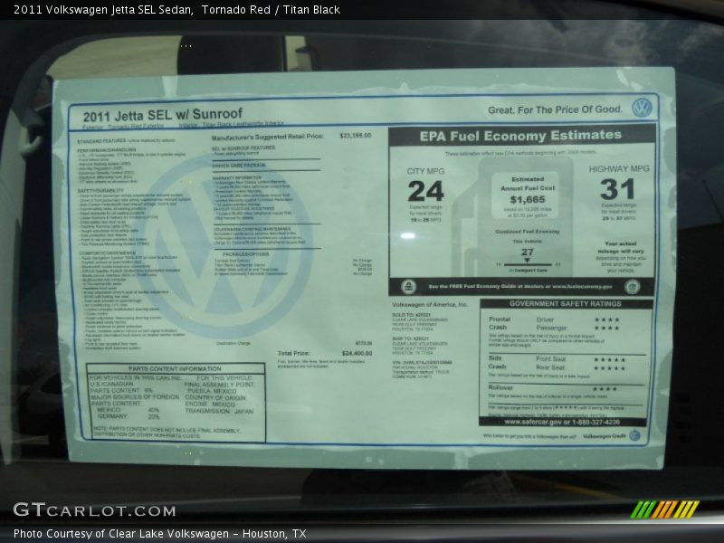 Tornado Red / Titan Black 2011 Volkswagen Jetta SEL Sedan