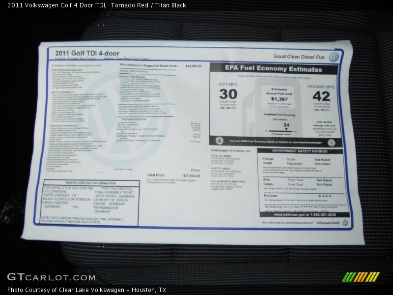 Tornado Red / Titan Black 2011 Volkswagen Golf 4 Door TDI