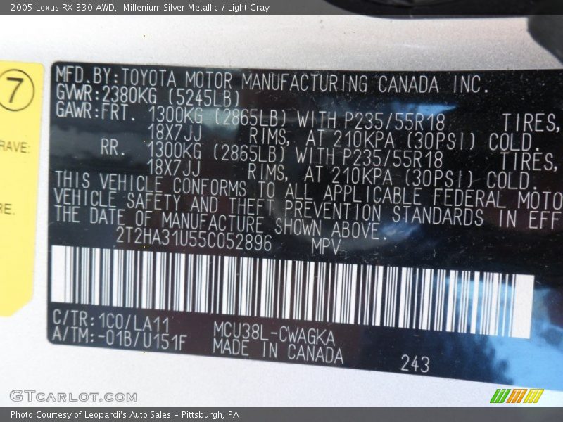 Millenium Silver Metallic / Light Gray 2005 Lexus RX 330 AWD