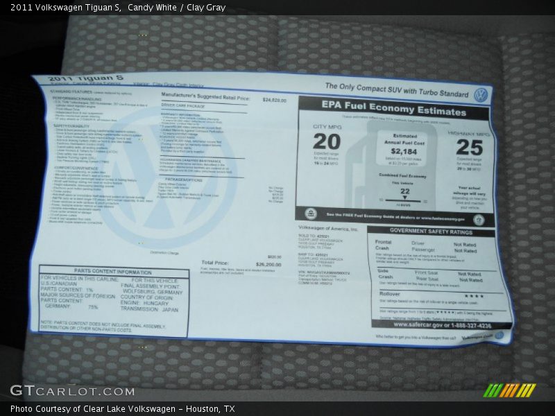 Candy White / Clay Gray 2011 Volkswagen Tiguan S