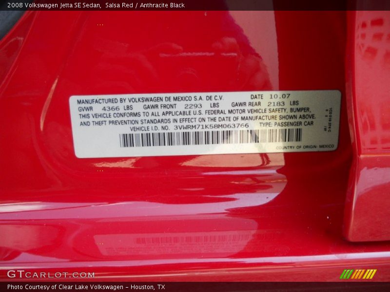 Salsa Red / Anthracite Black 2008 Volkswagen Jetta SE Sedan