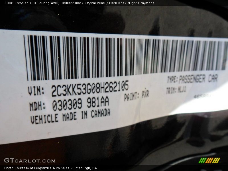 Brilliant Black Crystal Pearl / Dark Khaki/Light Graystone 2008 Chrysler 300 Touring AWD