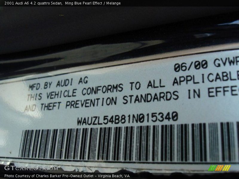 Ming Blue Pearl Effect / Melange 2001 Audi A6 4.2 quattro Sedan