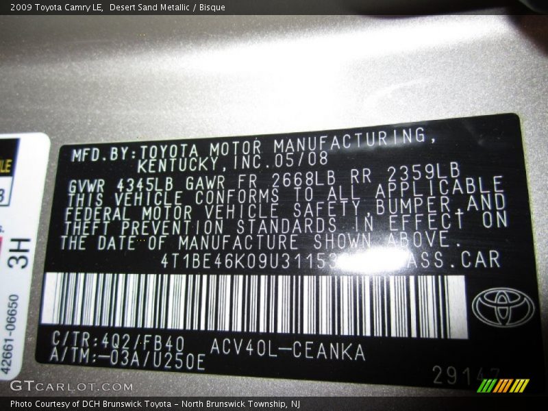 Desert Sand Metallic / Bisque 2009 Toyota Camry LE
