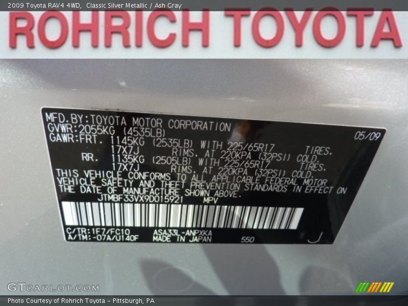 Classic Silver Metallic / Ash Gray 2009 Toyota RAV4 4WD