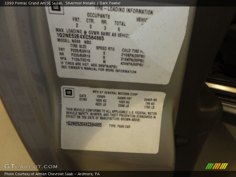 Silvermist Metallic / Dark Pewter 1999 Pontiac Grand Am SE Sedan