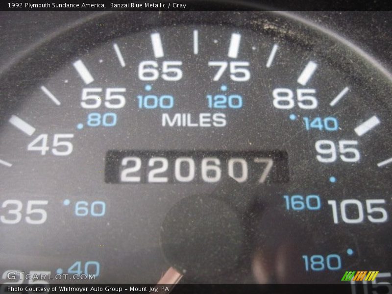 Banzai Blue Metallic / Gray 1992 Plymouth Sundance America