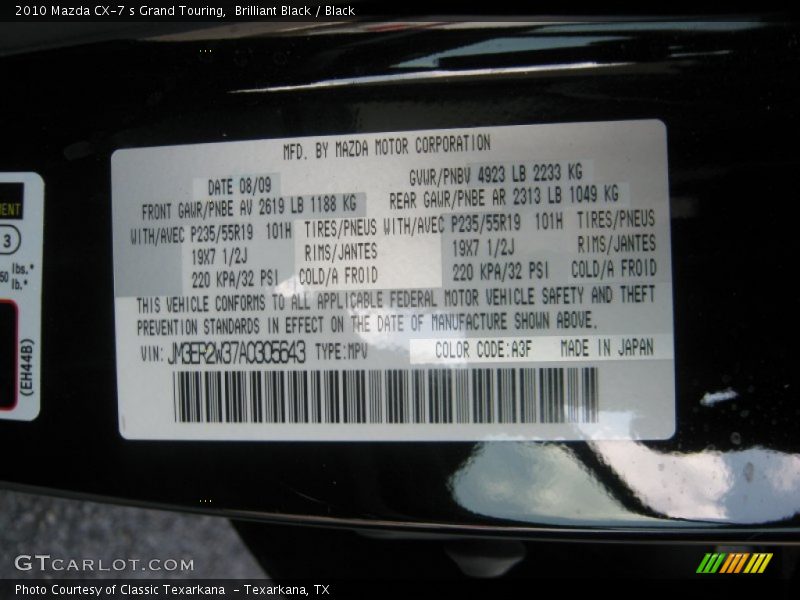 Brilliant Black / Black 2010 Mazda CX-7 s Grand Touring