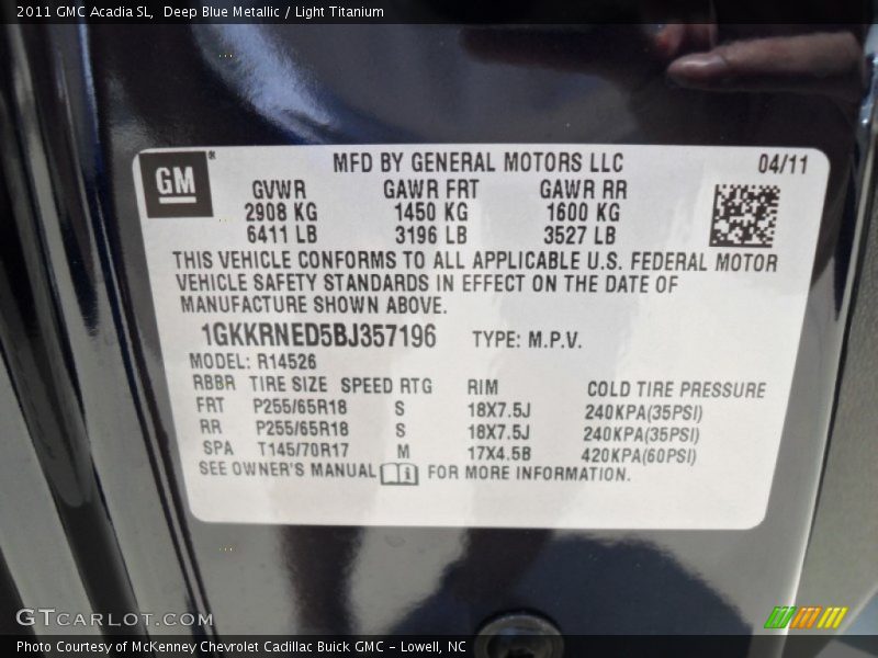 Deep Blue Metallic / Light Titanium 2011 GMC Acadia SL