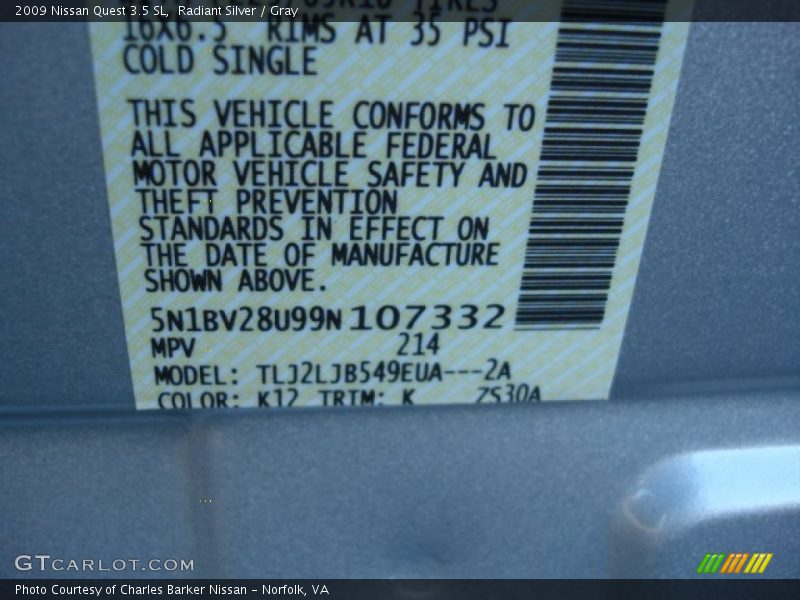 Radiant Silver / Gray 2009 Nissan Quest 3.5 SL