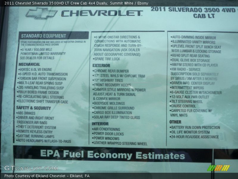  2011 Silverado 3500HD LT Crew Cab 4x4 Dually Window Sticker