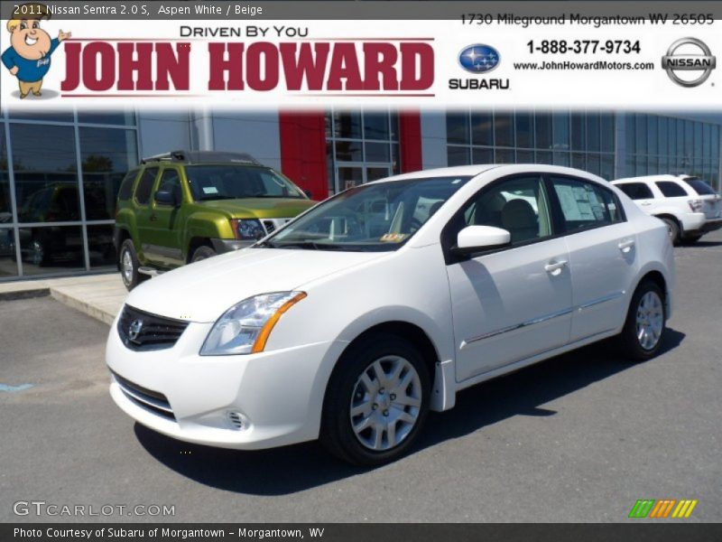Aspen White / Beige 2011 Nissan Sentra 2.0 S