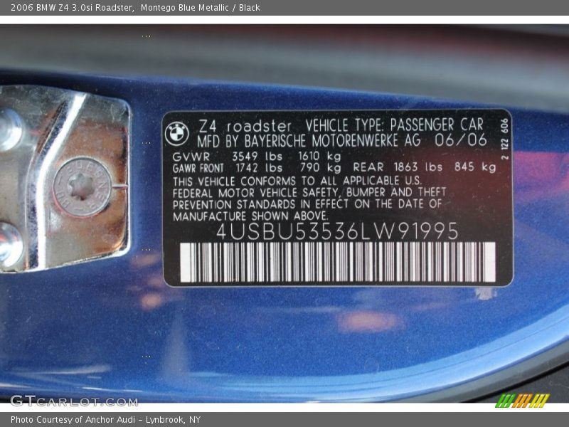 Montego Blue Metallic / Black 2006 BMW Z4 3.0si Roadster