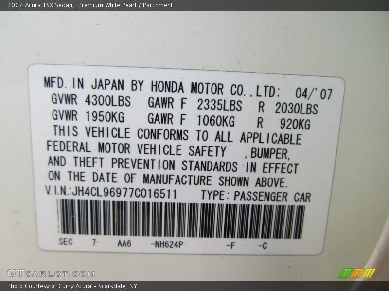 Premium White Pearl / Parchment 2007 Acura TSX Sedan
