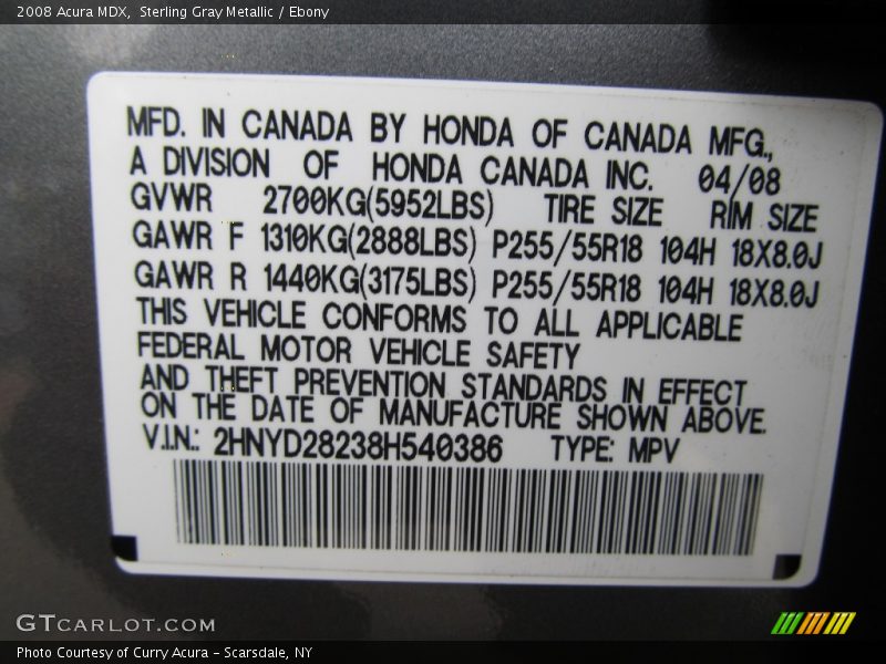 Sterling Gray Metallic / Ebony 2008 Acura MDX